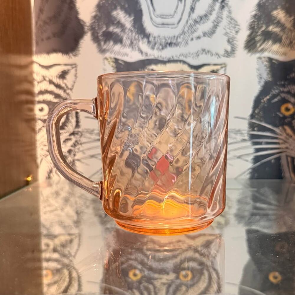SET OF 3 Vintage Arcoroc France Pink Depression Glass Swirl Mug